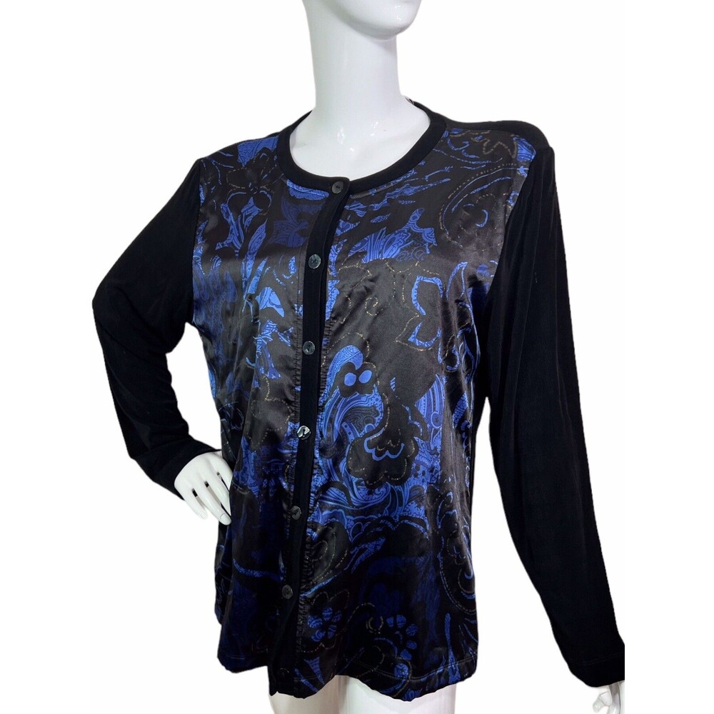 CHICO'S Travelers 3 Sz XL-16 Blue Metallic Button Up Blouse Jacket Women's - Picture 8 of 16